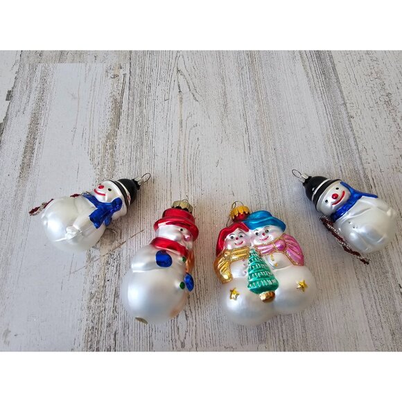 Glass snowman candy cane ornament set litter blue red pink - Picture 1 of 9